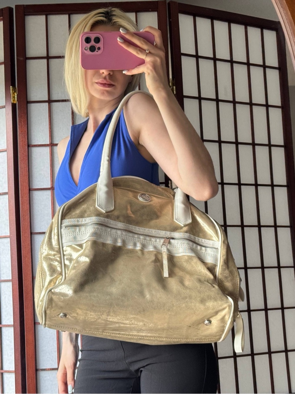 lululemon athletica Gold Metallic Tote with White Trim - Picture 3 of 12